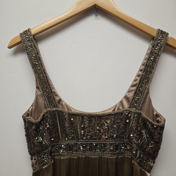 Sue Wong Dress Womens 4 Brown Silk Sleeveless Sequin Bead Nocturne Cocktail Deco - Picture 6 of 13